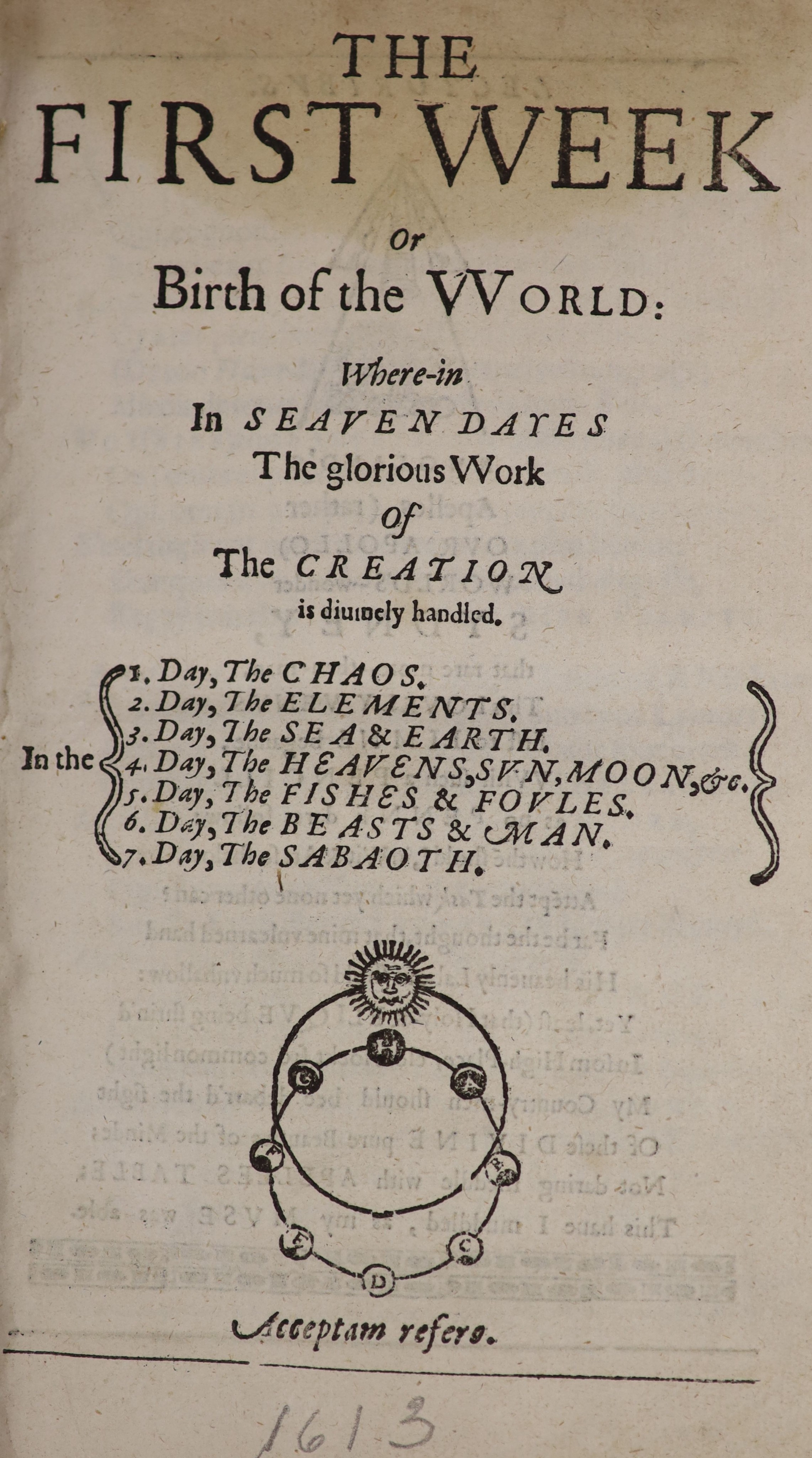 [Du Bartas, Guillaume de Saluste. His Divine Weekes and Workes] i.e. lacks title. engraved part title devices, 2 full-page text engravings, The History of Judith part title